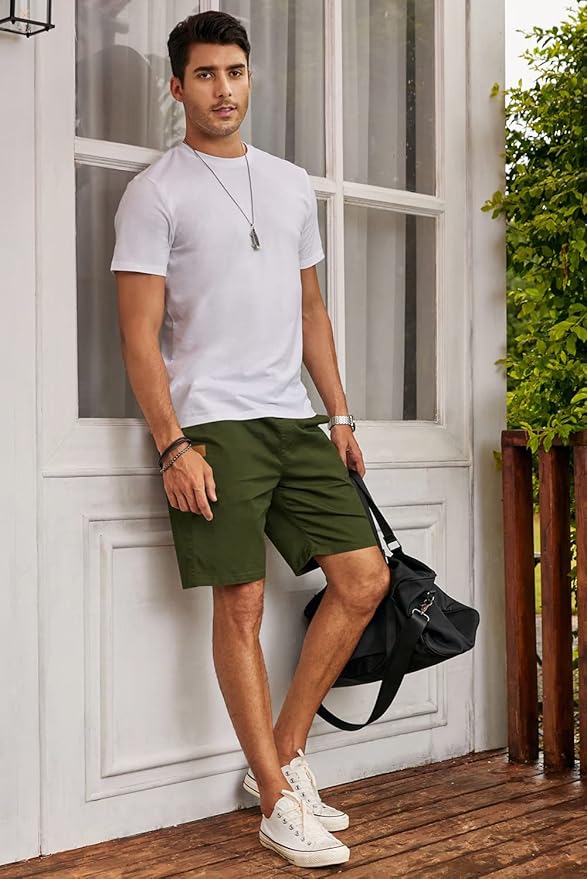 JMIERR Mens Casual Shorts - Cotton Drawstring Summer Beach Stretch Twill Chino Golf Shorts