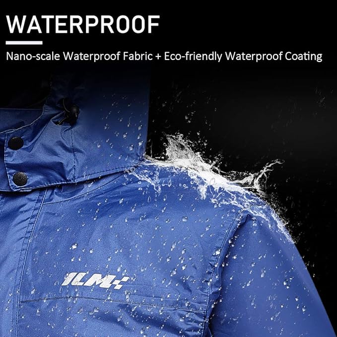 ILM Motorcycle Rain Suit for Men Waterproof Wear Resistant Protective Rain Gear 6 Pockets 2 Piece Set with Jacket and Pants Model RS02-Men (Men's 2X-Large, Blue)