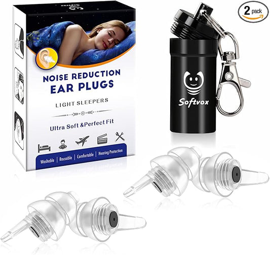 Small Ear Plugs 2 Pairs, Soft Silicone Noise Reduction Earplugs for Adults Kids 12+, Sound Blocking Earbuds for Sleeping, Snoring, Work, Concerts, Music,Travel,Motorcycle