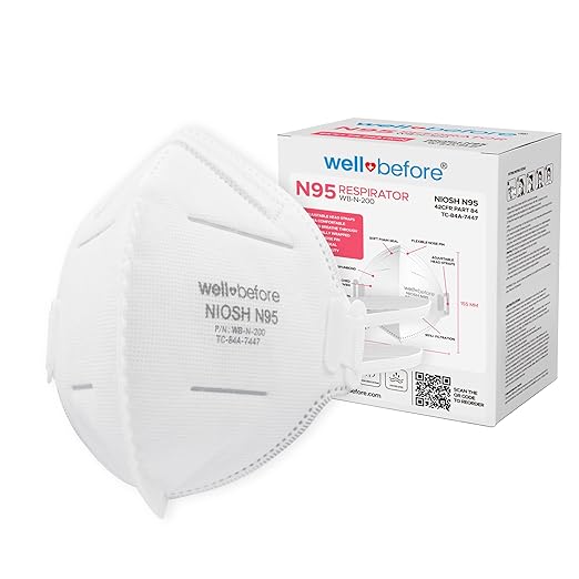 N95 Mask - NIOSH Approved (White, Pack of 10), Lightweight design, Breathable and comfortable for long periods of wear, N95 Masks For Adults helps filter Pollen and Dust, Universal Fit