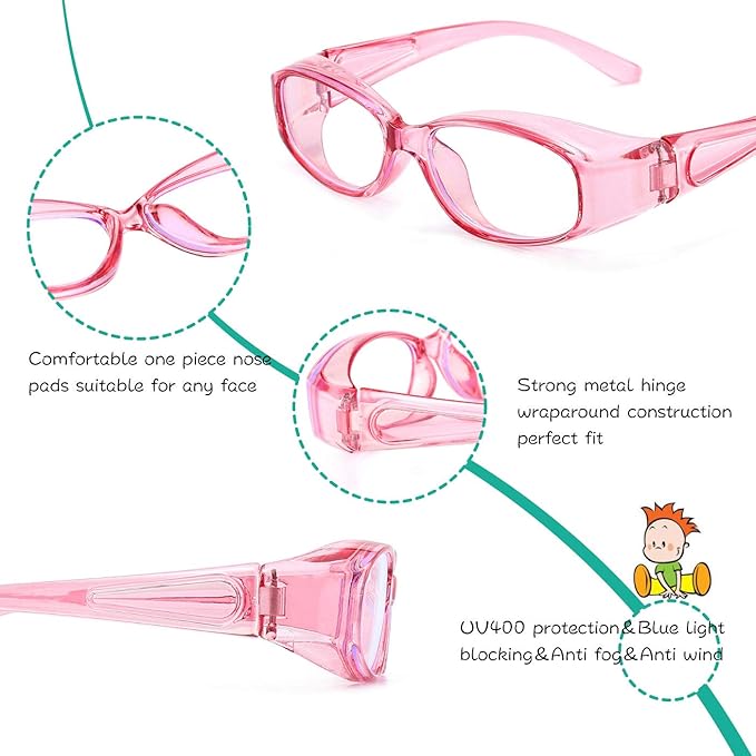 Dollger Safety Glasses Anti Fog Blue Light Blocking Glasses UV400 Protection Eyeglasses Anti Pollen Saftey Goggles (Pink)