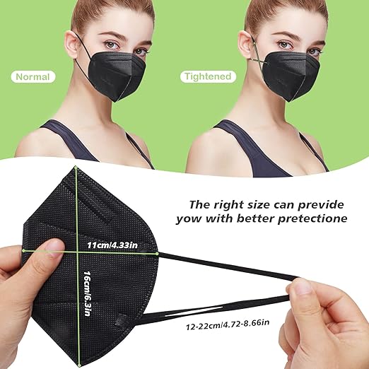 50 Pcs KN95 Face Maks for Audlts (Black)