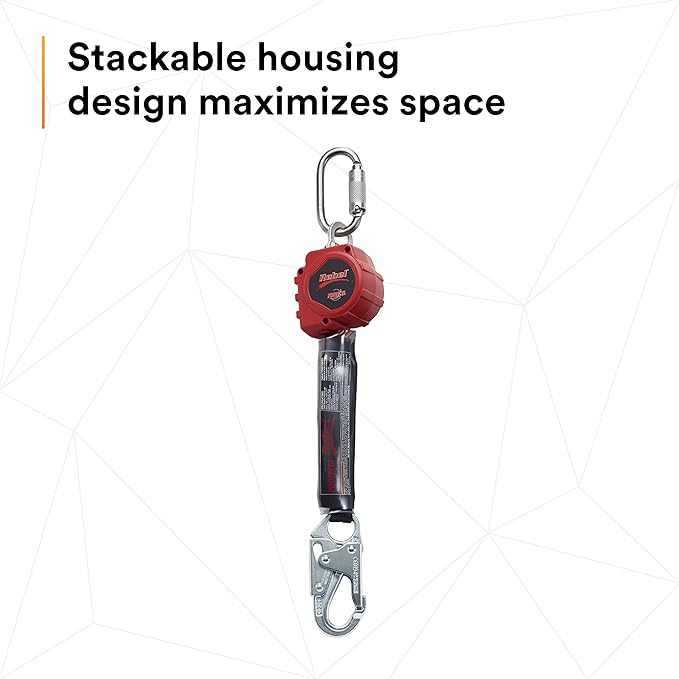 3M Protecta 3100403 Self Retracting Lifeline Rebel 6' (18M) Web, Steel Snap Hook and Carabiner, Black/Red