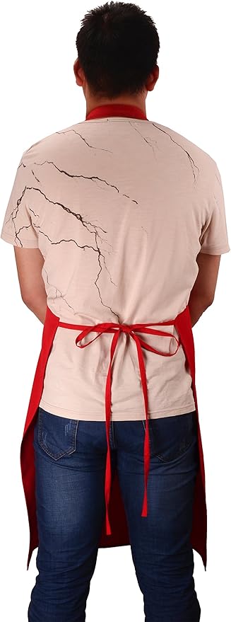 ChristmasRed Professional Waterdrop Resistant Adjustable Extra Long Bib Apron 3 Pockets(5 SET) Kitchen Garden Restaurant Cafe Bar Pub Bakery for Cooking Chef Baker Servers Craft Unisex