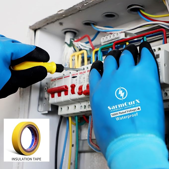 Electrician Insulated Gloves 1000V High Voltage, Waterproof for Palm Rubber Non-Slip Electrical Gloves