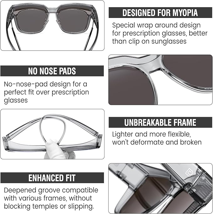 DUCO Fit Over Sunglasses for Men Women Wear Over Glasses Retro Wrap Around Polarized Sun Glasses UV400 Protection DC8981
