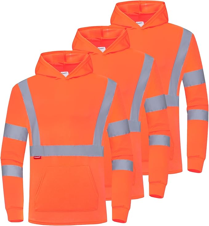 ProtectX Men's High Visibility Heavy Duty Long Sleeve Reflective Safety T-Shirts for Construction, Class 2-3 Type R