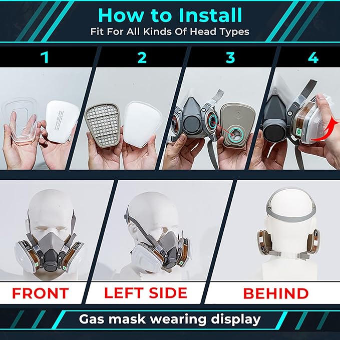Gas Respirator Mask With 6001 Filters, Gas Masks Survival Nuclear and Chemical for Painting, Dust, Organic Vapors