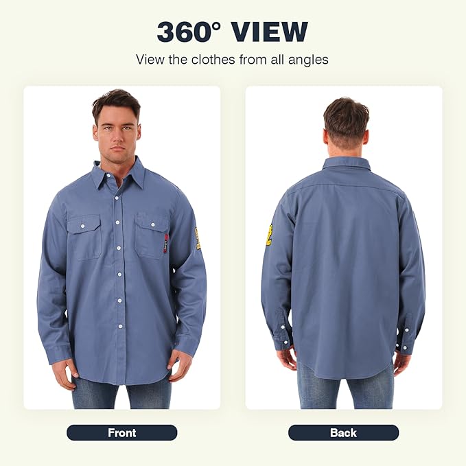 SKSAFETY 7oz FR Shirts for Men, Welding Shirt Hi Vis Flame Resistant 100% Cotton Fire Retardant Longsleeve Shirt CAT2/NFPA