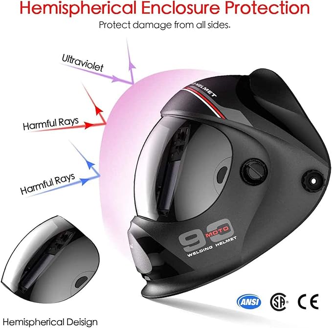 TEKWARE Ultra Large Viewing Screen True Color Solar Power Auto Darkening Welding Helmet, Hemispherical 4C lense, 4 Arc Sensor Wide Shade 4~5/9-9/13 for TIG MIG Arc Weld Grinding Welder Mask