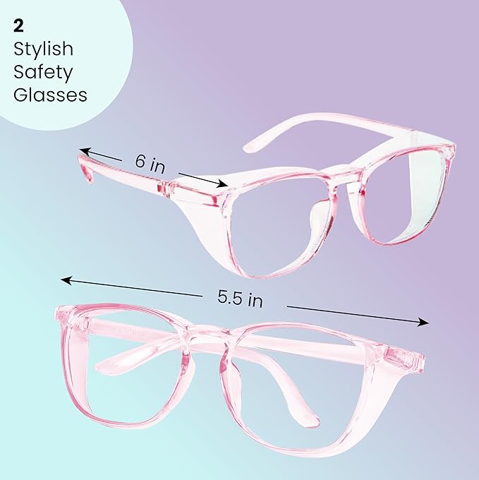 Aqulius 2 Pack Stylish Safety Glasses Goggles, Scratch Resistant, Safety Glasses for Women, Blue Light, Glasses for Nurses