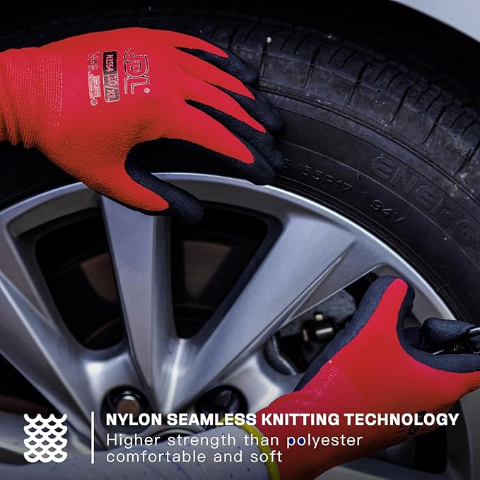 JDL Work Gloves with Micro Foam Nitrile Coated, Touch Screen Compatible,US Patent Seamless Knit Nylon Safety Gloves