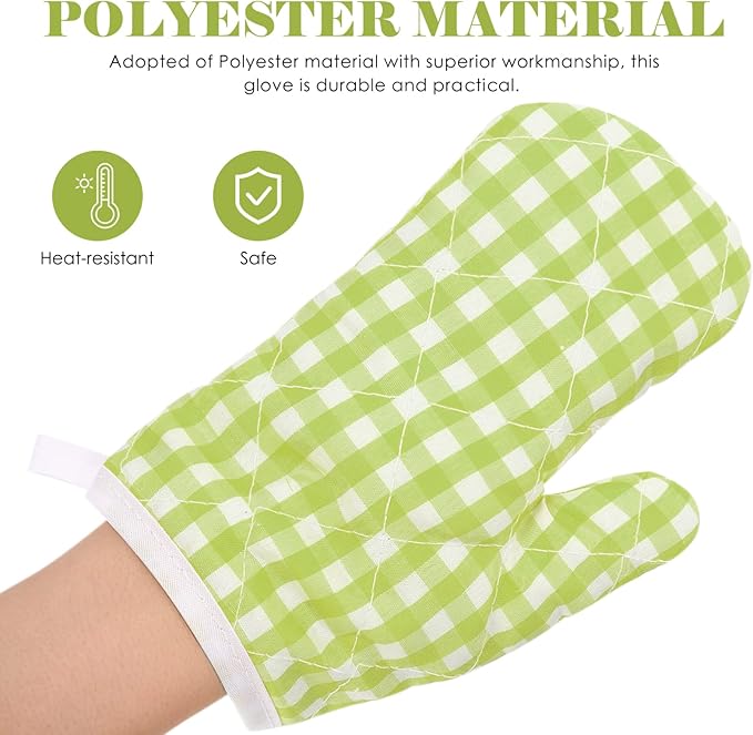 2Pcs Oven Mitts for Play Kitchen, Anti- Scald Gloves Microwave Oven Gloves Kitchen Mitts for Safe Baking Cooking ( Green Checkered )
