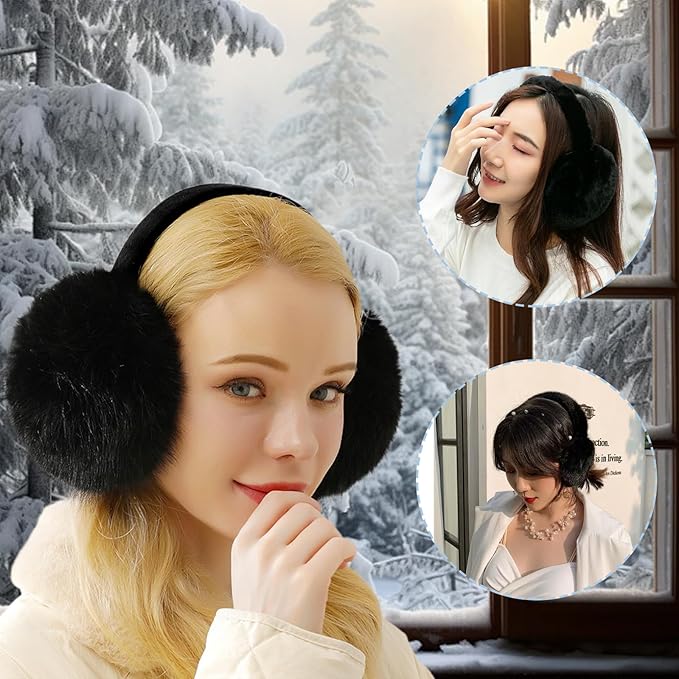 Ear Muffs for Winter Women Men, Adjustable Faux Fur Earmuffs, Fluffy Ear Warmers, Foldable Ear Warmer Earmuffs