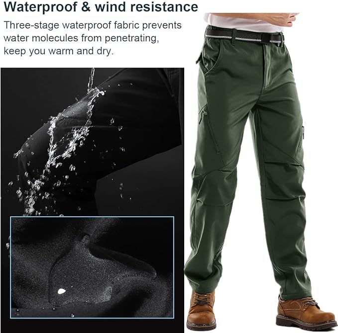 Jessie Kidden Mens Waterproof Hiking Pants, Outdoor Snow Ski Fishing Fleece Lined Insulated Soft Shell Winter Pants