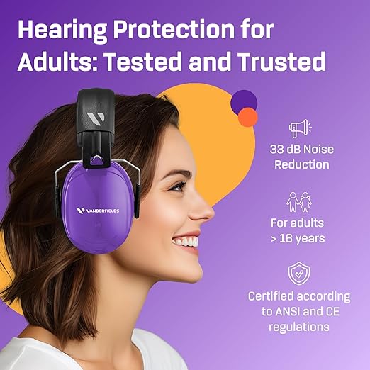 Vanderfields Hearing Protection Ear Muffs for Noise Reduction, 33dB Certified, Noise Cancelling Safety Ear Protection for Shooting, Adult Headphones for Lawn Mowing, DIY, Construction, Woodworking