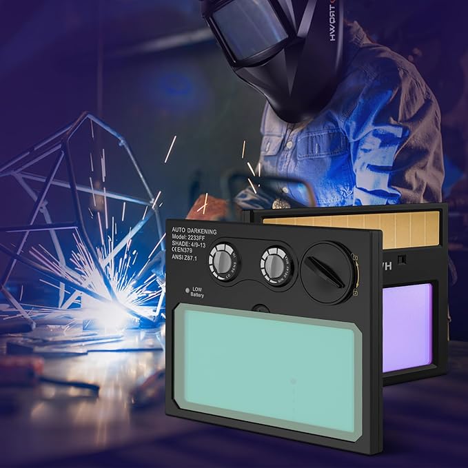 HD Auto Darkening Welding Lens 4.33"x3.54" Solar True Color Filter with 2 Arc Sensor Adjustable Shade Range 4/9-13 Replacement Welding Helmet Accessories for TRQWH Welding Hood