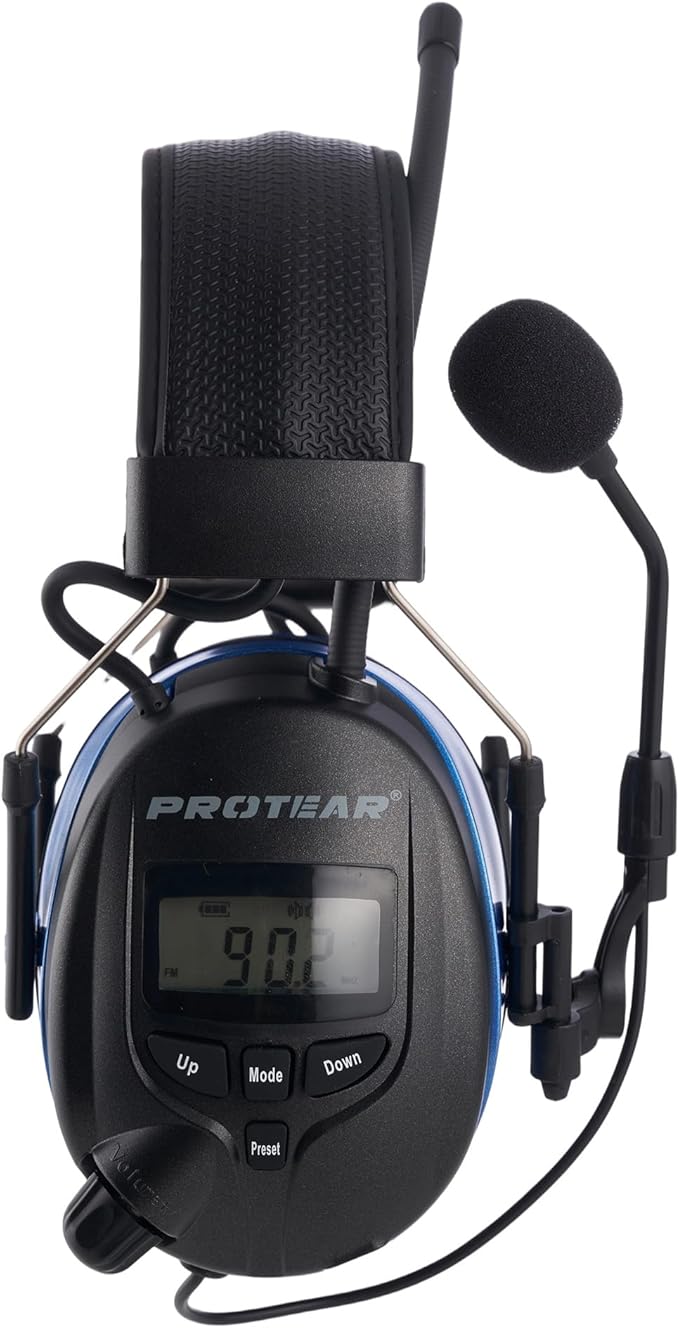 Bluetooth Radio Headphone with Gel Ear Pads,Ear Hearing Protection Earmuffs with Boom Microphones,Power by Rechargeable Battery,Digital AM/FM Radio Headphones for Mowing Lawn Work Outdoor (Blue)