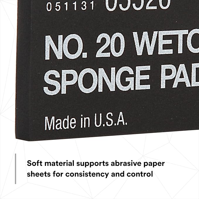 3M Wetordry Sponge Pad 20, 05526, 5-1/2 in x 2-3/4 in x 3/8 in, 5 Pack, Flexible, Long Lasting