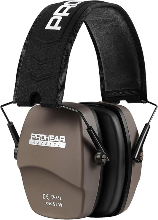 PROHEAR 016 Ear Protection Safety Earmuffs for Shooting, NRR 26dB Noise Reduction Slim Passive Hearing Protector with Low-Profile Earcups, Compact Foldable Ear Defenders for Gun Range, Hunting (Brown)