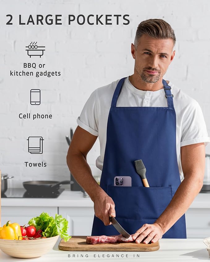 Syntus Chef Apron for Men Women Kitchen Cooking Apron with Pockets, Adjustable Bib Aprons Stain Resistant, 1 Pack