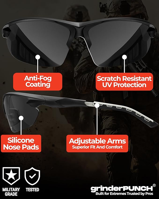 grinderPUNCH Tactical Shooting Glasses Military Grade Ballistic Impact Protection 100% UV Lenses ANSI Z87 Safety Glasses