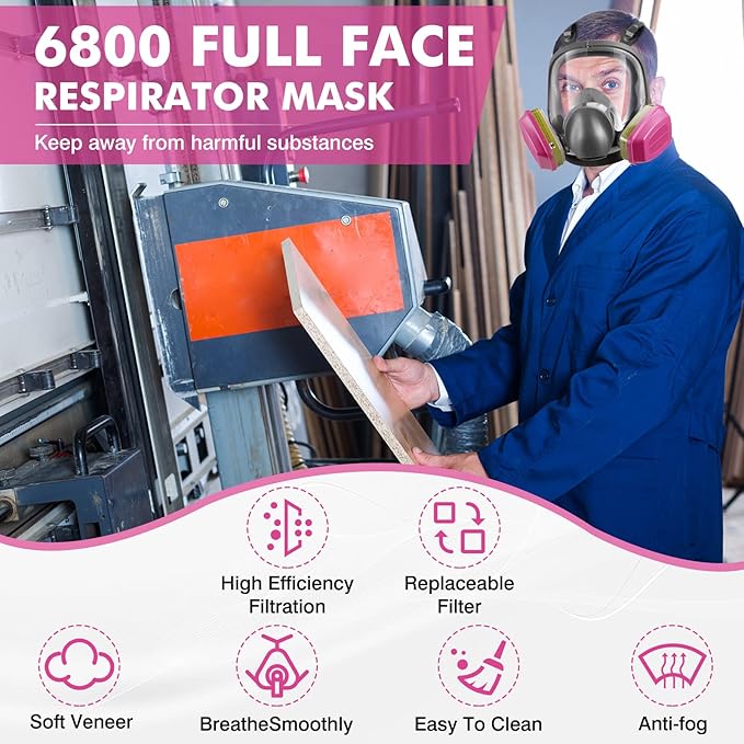 2 Set Full-Face Mask Respirator with 60926 Cartridges - Anti-fog,Reusable Gas Cover Organic Vapor Masks Survival Nuclear,Paint Mask for Painting,Dust,Formaldehyde,Epoxy Resin,Sanding,Cutting,welding