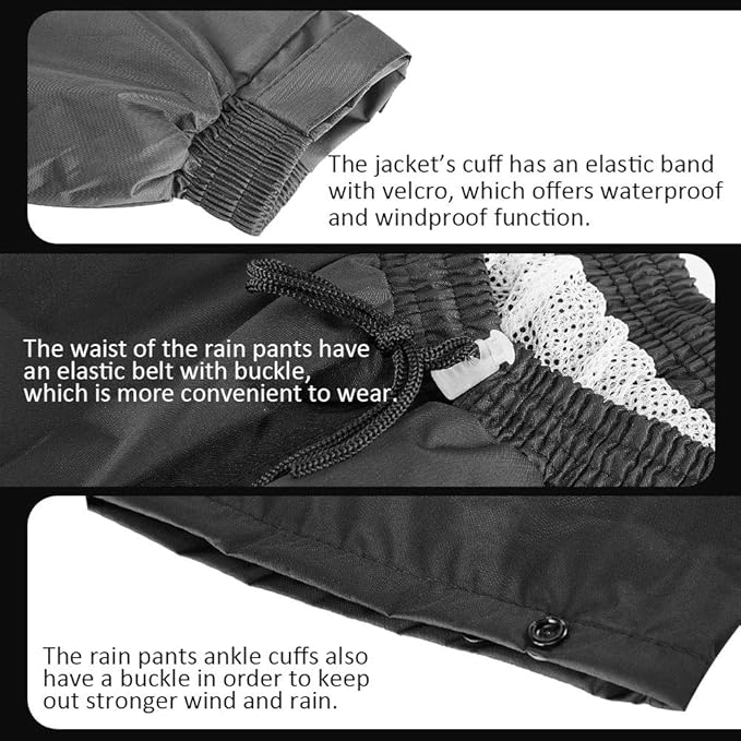 ILM Motorcycle Rain Suit Waterproof Wear Resistant 6 Pockets 2 Piece Set with Jacket and Pants Fits Men (Men's Small, Gray)