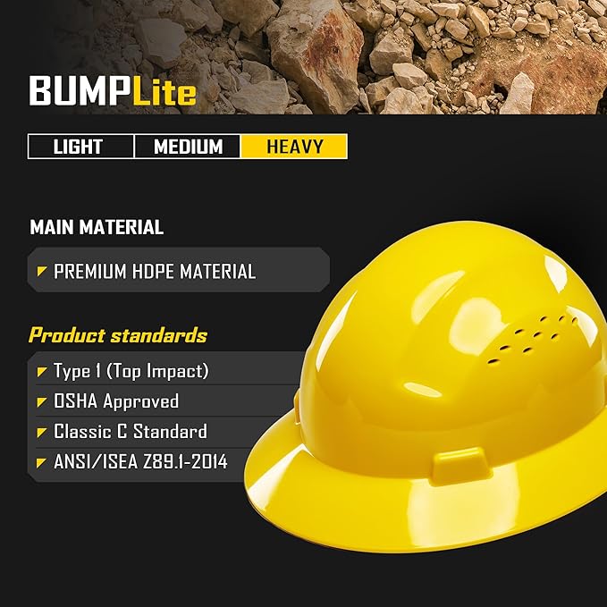 COOLJOB Full Brim Hard Hat, OSHA Construction Work Approved, HDPE Safety Helmet with 4 Point Adjustable Ratchet Suspension, Class E, G & C