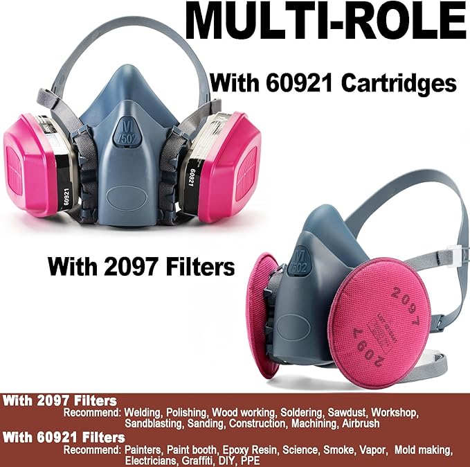 RANKSING Reusable Respirator Mask 7502 with 2097 Filter and Cartridges Half Gas Mask for Painting,Spraying,Polising and More