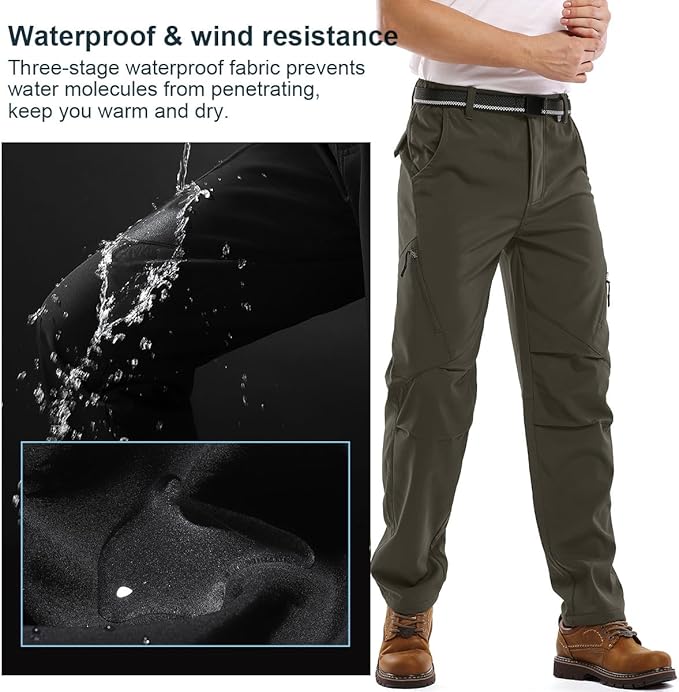 Jessie Kidden Mens Waterproof Hiking Pants, Outdoor Snow Ski Fishing Fleece Lined Insulated Soft Shell Winter Pants