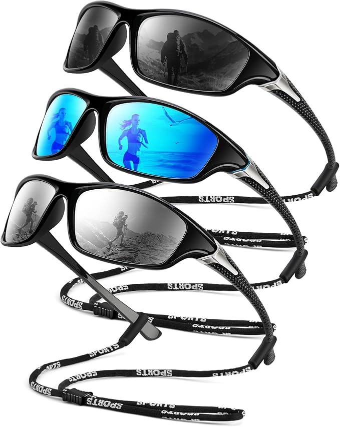 Polarized Sunglasses-Men Sports Sunglasses: Mens Sunglasses Polarized Running Sun Glasses Driving Fishing 3 Packs