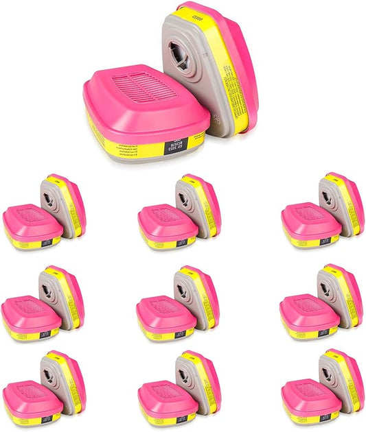 (10 Pair) 60923 Respirator Cartridge Particle Filter, Helps Protect Against Organic Vapors, Acid Gases, Chemical and Particulates