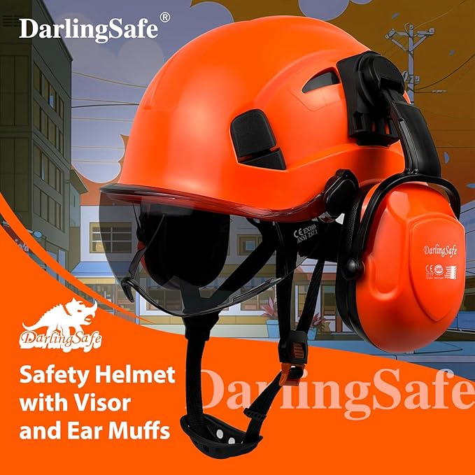 Hard Hat with Visor Ear Muffs Vented Safety Helmet with Visor Earmuffs ANSI Z89.1 Outdoor Work Hardhats Construction