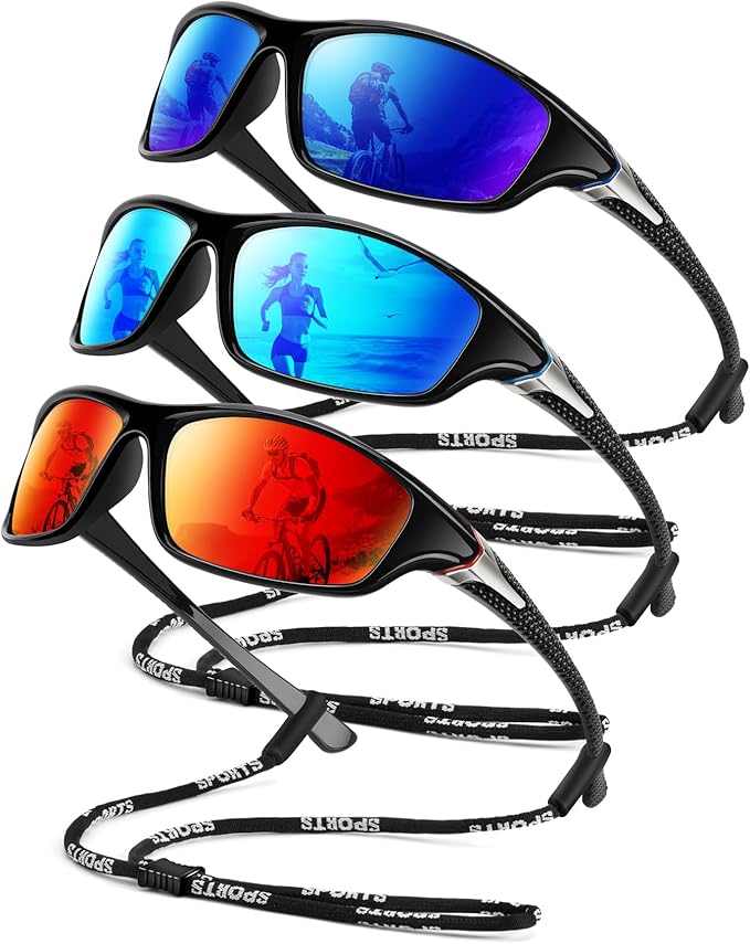 Polarized Sunglasses-Men Sports Sunglasses: Mens Sunglasses Polarized Running Sun Glasses Driving Fishing 3 Packs