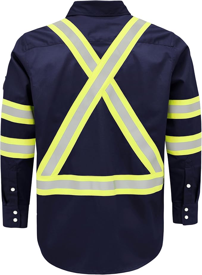 BOCOMAL FR Shirts High Visibility/Hi Vis Flame Resistant/Fire Retardant Shirt 7.5oz Men's Reflective Shirts