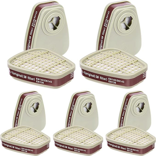 Respirator Cartridges& Filters(5 Pairs) - 6001 Filter Cartridges for Respirator, Particulate Filter Against Organic Vapors, Dust, Acid Gases Compatible with 6000, 7000, FF-400 Series Respirator