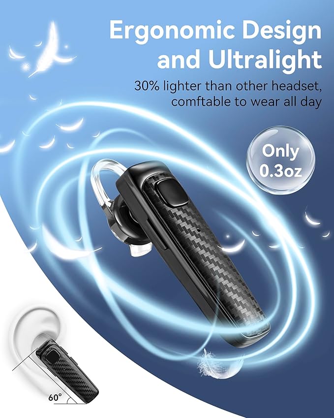 S525 Bluetooth 5.1 Wireless Earpiece, 16Hrs HD Calling, CVC8.0 Noise Cancelling, Hands-Free, Black