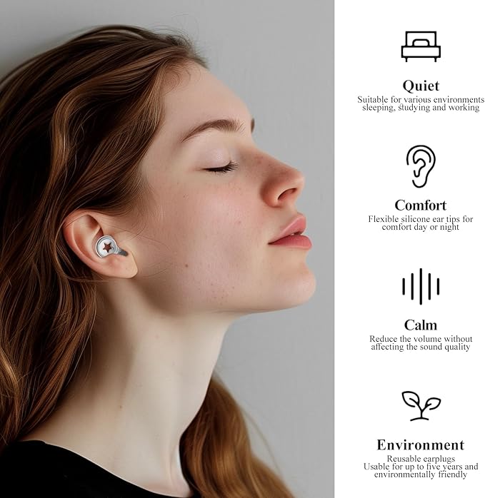 Soft Silicone Ear Plugs 26 dB,White Transparent Pentagram Noise Reduction Earplugs,Reusable and Noise Canceling,Earplugs for Concerts,Travel,Block Snoring,3 Pairs S-L Ear Plugs