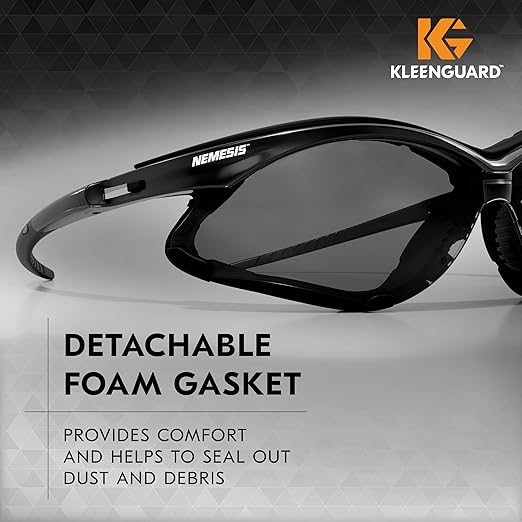 Kleenguard™ V30 Nemesis™ Foam Safety Glasses (65336), Smoke Lenses with KleenVision™ Anti-Fog coating, Black Frame, Unisex Eyewear for Men and Women (12 Pairs/Case)