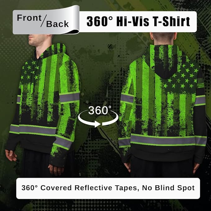 Maddly High Visibility US Flag Collection Safety Workwear Custom Name for Workers, Runners, Truckers, Patriotic