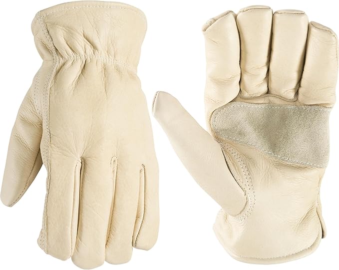 Wells Lamont Men's Leather Work Gloves, Reinforced Palm, Durable for Yardwork, Construction, and DIY, Beige, Medium (1130M)
