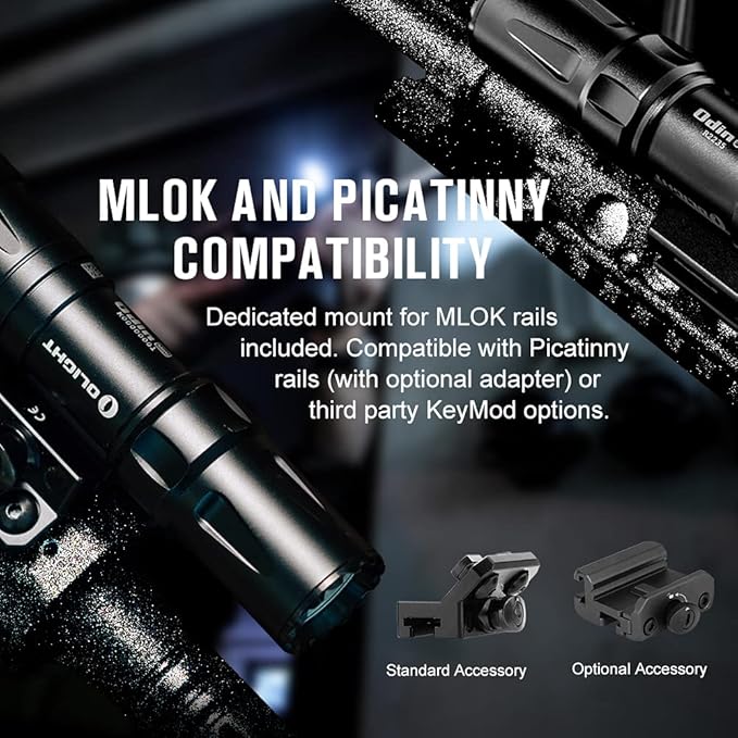 OLIGHT Odin Mini 1250 Lumens Ultra Compact Rechargeable Mlok-Mount Weaponlight, Removable Slide Rail Mount and Remote Switch, 240 Meters Beam Distance, Mlok Included