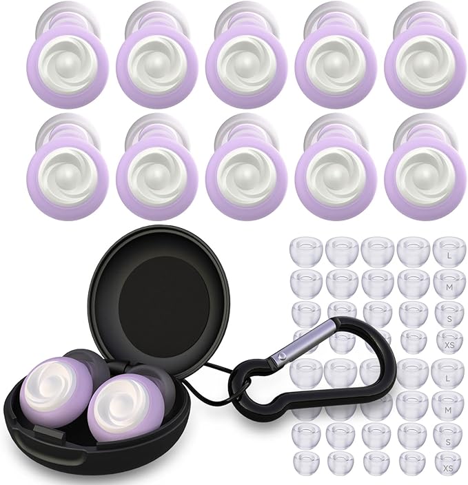 5 Pairs Ear Plugs for Sleeping Noise Reduction,Beinkap Reusable Earplugs Hearing Protection for Focus, Noise Sensitivity,Study,Work,Snoring,Motorcycle,Concert,Airplanes,24dB-33dB（Purple）
