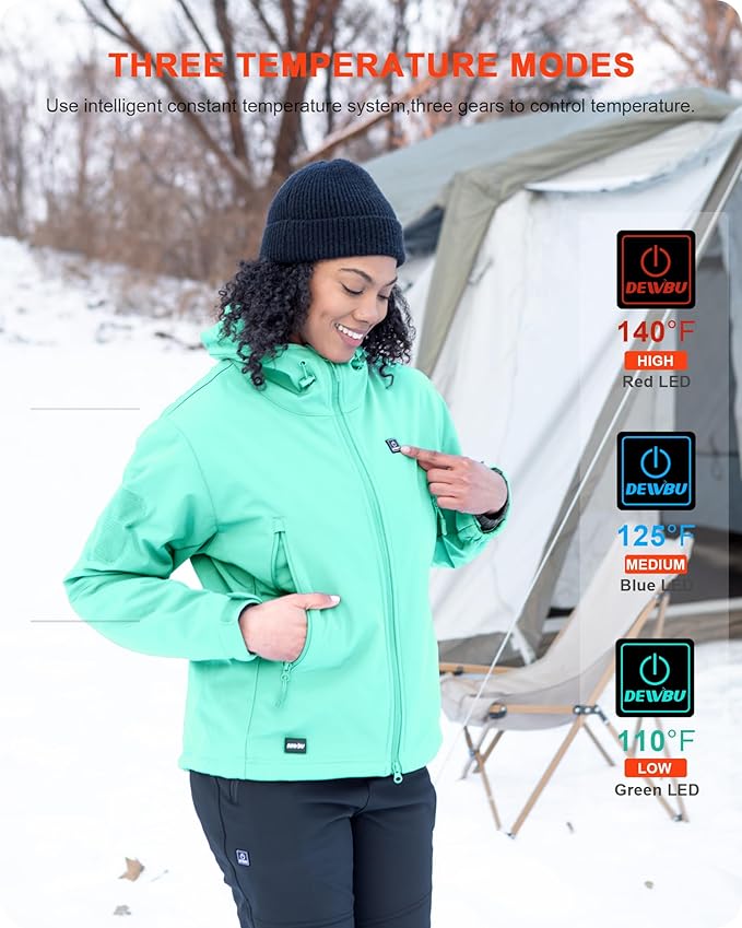 DEWBU Heated Jacket for Women with 12V Battery Pack Winter Outdoor Soft Shell Electric Heating Coat