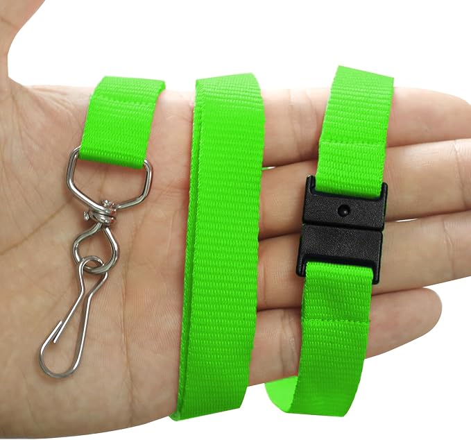66 Pcs Breakaway Lanyards with Swivel J Hook Premium Bulk Flat Safety Lanyards for ID Badges, Schools, Students, Coaches, Festivals, Volunteers and Team Activities (Fluorescent Green)