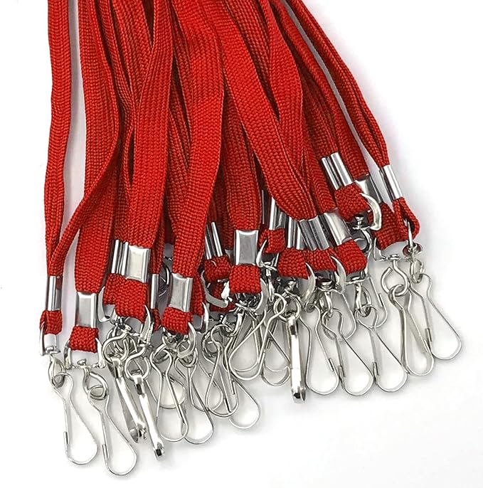Beebel Lanyards 100 Pack Red Lanyards with Swivel Hook Clips for ID Name Badge Holder