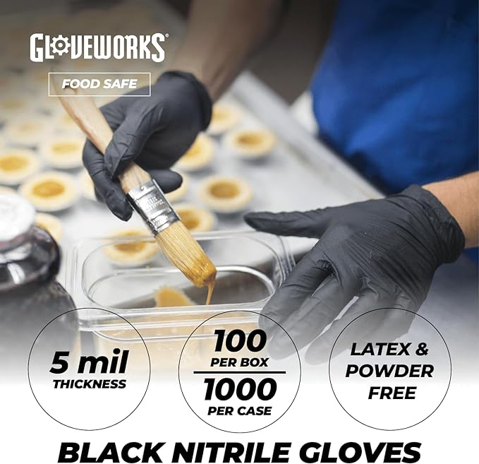 GLOVEWORKS Black Nitrile Gloves, Disposable, Latex Free, 5 Mil