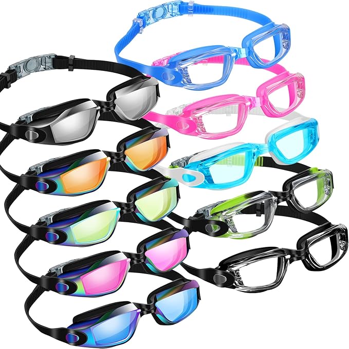 Treela 10 Pcs Swimming Goggles for Adults Pool Goggles Swim Glasses Bulk Multipack Anti Fog Silicone No Leaking