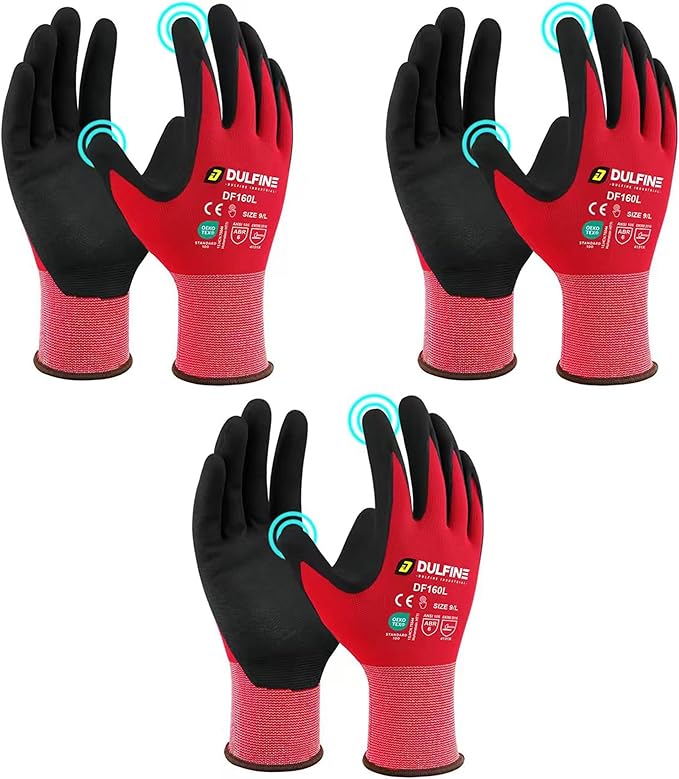 Safety Work Gloves MicroFoam Nitrile Coated-3 Pairs Pack,Red Seamless Knit Nylon Glove with Black Micro-Foam Nitrile Grip,Ideal for General Purpose,Automotive,Home Improvement,Painting(XX-Large)